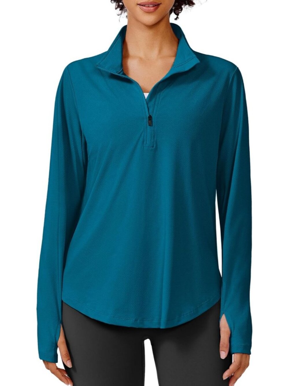 Women's Blue Green UPF 50+ Long Sleeve Half Zip Quick Dry Athletic Workout Tops